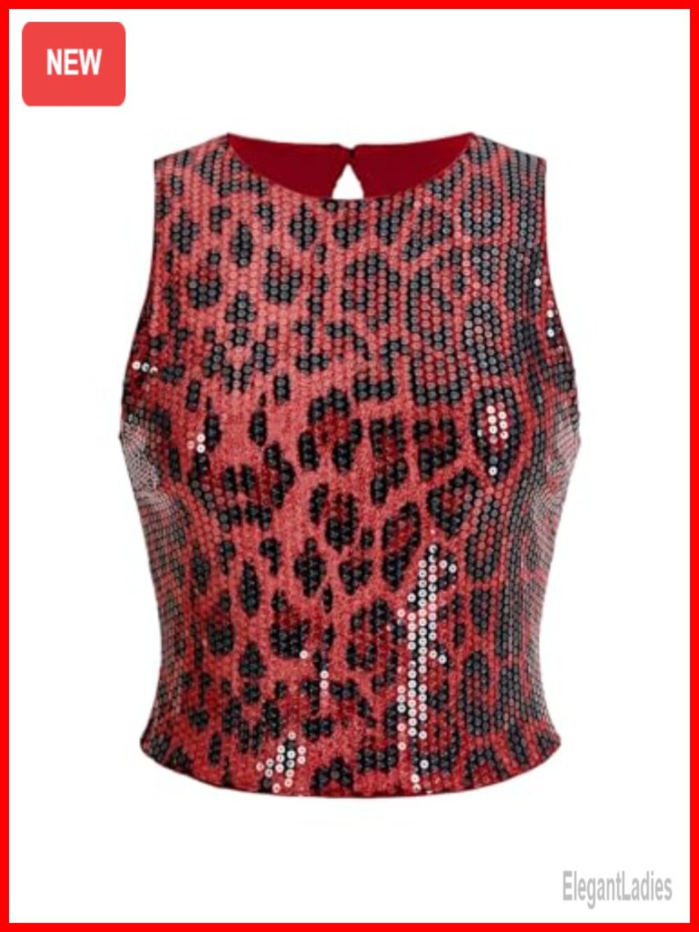 Sequin Leopard Print Sleeveless Round Neck Y2K Tank Top